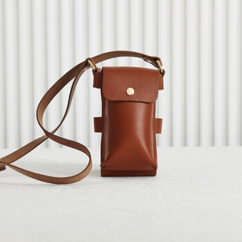 Personalised Leather Water Bottle And Phone Holder With Hot Stamped Name Or Initials, 9 of 11