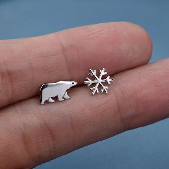 Sterling Silver Polar Bear And Snowflake Stud Earrings, 4 of 7
