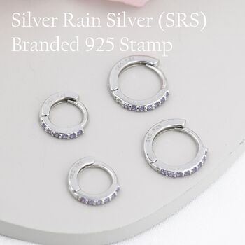 Sterling Silver Amethyst Purple Cz Huggie Hoops, 8 of 12