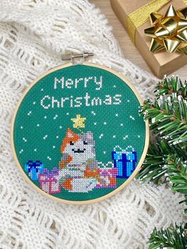 Christmas Kitty Cat Cross Stitch Kit, 6 of 6