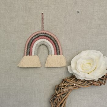 Personalised Rainbow Macrame, Pink Nursery Wall Hanging, 2 of 9