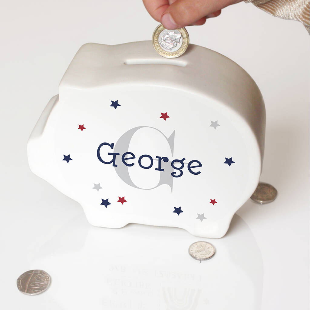Personalised Name And Initial Piggy Bank Personalised Gif, 1 of 5