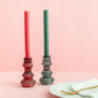 Jewel Toned Ribbed Glass Christmas Candle Stick Holders, thumbnail 1 of 11