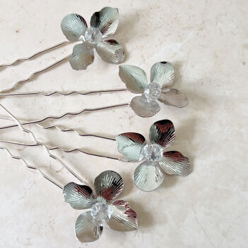 Silver Flower Hair Pins, 2 of 5