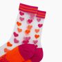 Love Hearts Combed Cotton Sheer Pop Socks In Orange/Pink, thumbnail 2 of 4