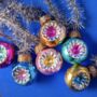 Six Vintage Style Mini Glass Baubles With Tinsel, thumbnail 2 of 6