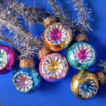 Six Vintage Style Mini Glass Baubles With Tinsel, 2 of 6