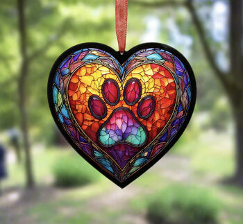 A Paw Print Stained Glass Effect Heart Suncatcher, 4 of 5