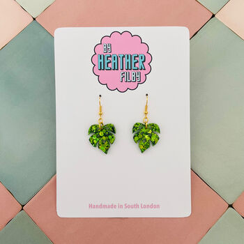 Green Glitter Monstera Leaf Resin Earrings, 8 of 8