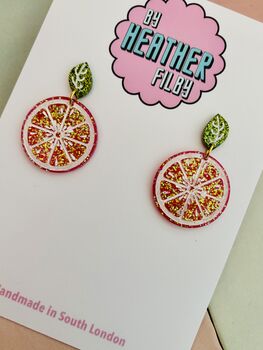 Grapefruit Glitter Resin Statement Earrings /Gift For Gin Lovers / Boozy Brunch Gift / Exotic Holiday Earrings, 3 of 5