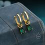 Sterling Silver Emerald Green Cz Droplet Hoop Earrings, thumbnail 5 of 12