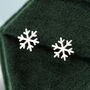 Sterling Silver Dainty Snowflake Stud Earrings, thumbnail 1 of 12