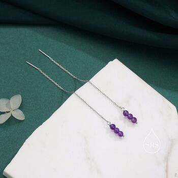 Genuine Amethyst Gemstone Ear Threaders, 4 of 9