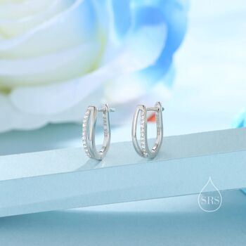 Double Huggie Hoop Cz Earrings In Sterling Silver, 2 of 12