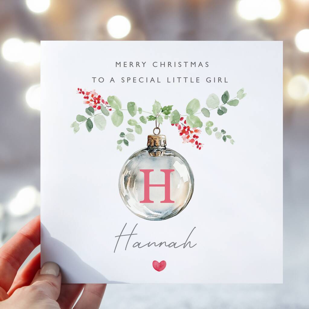 Personalised Daughter Christmas Bauble Initial Card, 1 of 2