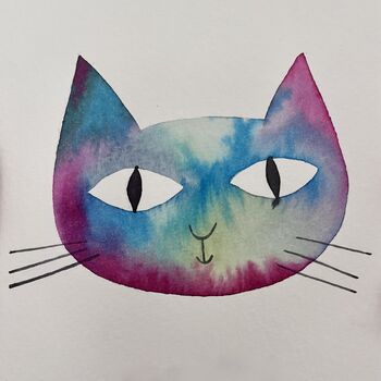 Rainbow Watercolour Personalised Cat Painting Card, 3 of 5