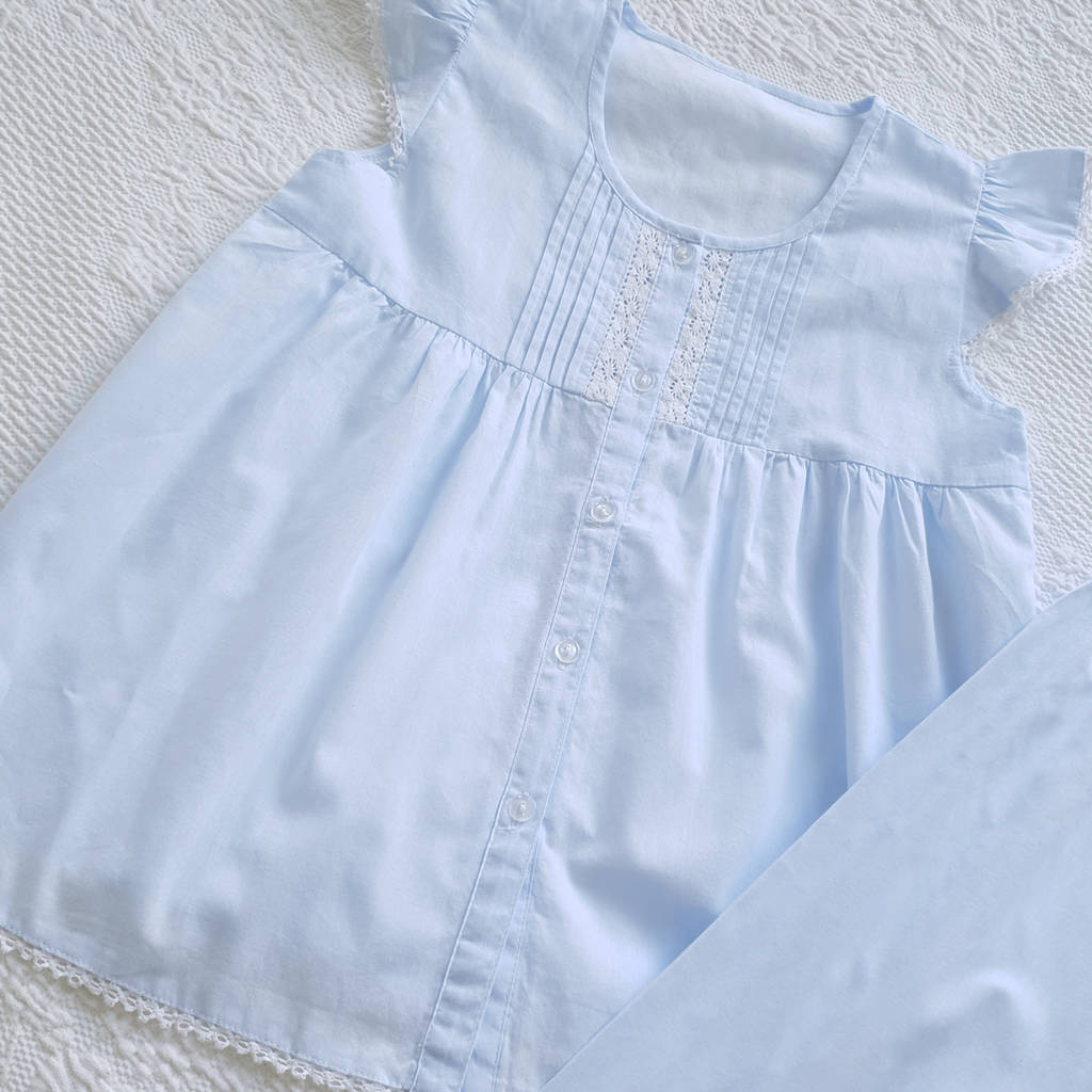Girl's Blue Lace And Pintuck Pyjamas By Mini Lunn | notonthehighstreet.com
