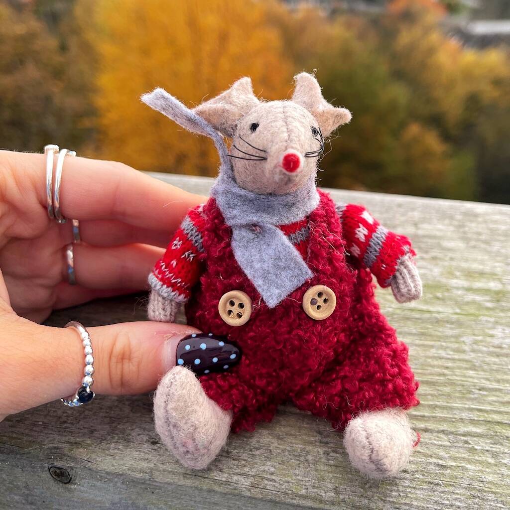 Felt Mouse With Grey Scarf, 1 of 5