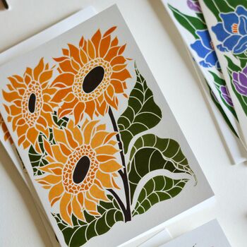 Linocut Joy Bloom Flower Notecards Set Of 12, 10 of 12