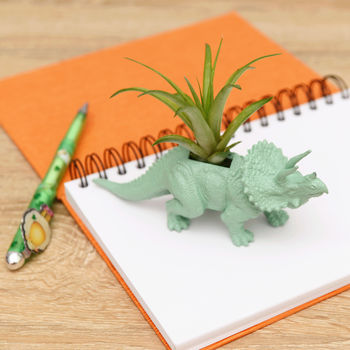 Hand Painted Triceratops Dinosaur Planter With Plant, 7 of 8