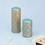 G Decor Morocco Gold Brass Turquoise Blue Pillar Candle, thumbnail 5 of 5