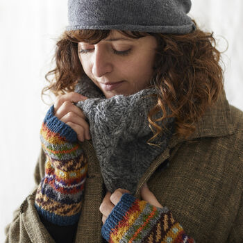 Fair Trade Cable Handknit Wool Lined Neckwarmer Scarf, 5 of 12