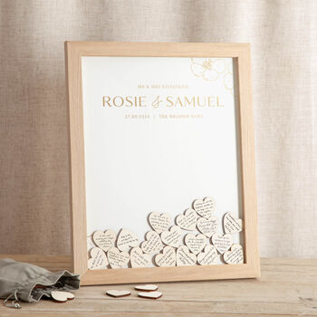 Wedding Guest Drop Frame With 140 Wooden Hearts - Rustic Brown Guest Book Alternative & Photo Display
