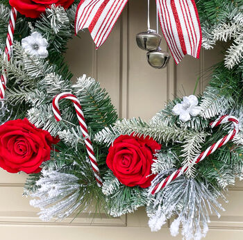 Candy Cane Forest Luxury Faux Christmas Wreath, 7 of 10
