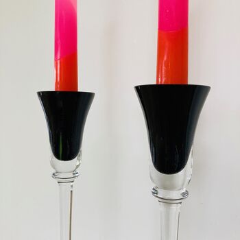 Pair Of Vintage Tall Glass Candlesticks ~ 25, 3 of 6