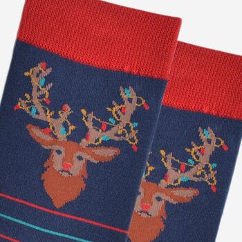 Men's Bamboo Socks Stag Party Stripe Navy, 3 of 5