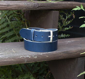 Premium Blue English Leather Mens Belt Handmade, 3 of 6