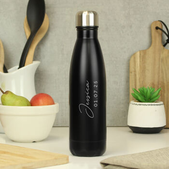 Personalised Name And Message Black Metal Insulated Drinks Bottle, 7 of 7