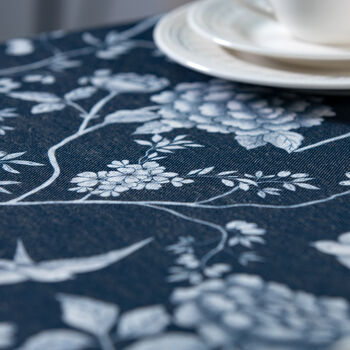 Luxury Linen Like Floral Tablecloth Cecylia Navy, 4 of 7