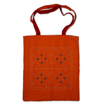 Upcycled Reversible Geometric Red And Orange Tote Bag, 3 of 4