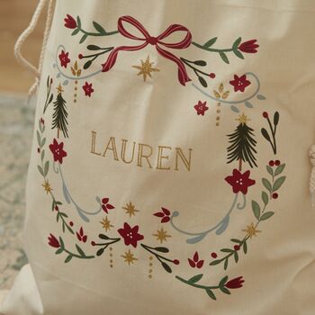Personalised Folklore Christmas Natural Canvas Gift Sack, 2 of 3