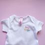 Hand Embroidered Personalised Rainbow Baby Grow, thumbnail 1 of 8