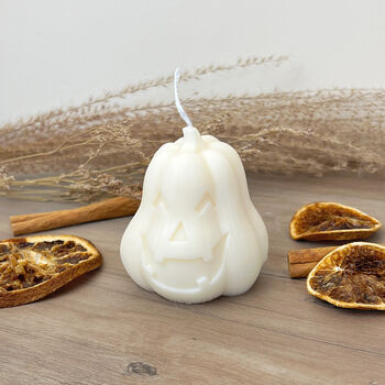 Jack O Lantern White Pumpkin Candle Halloween Decoration, 3 of 8