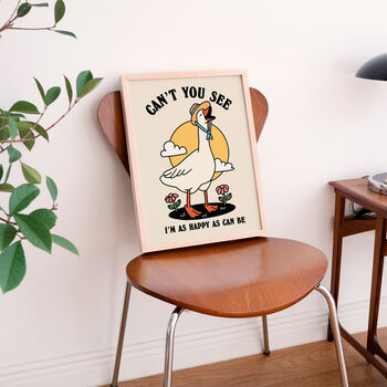 'Happy As Can Be' Cute Happy Goose Wall Print, 2 of 9