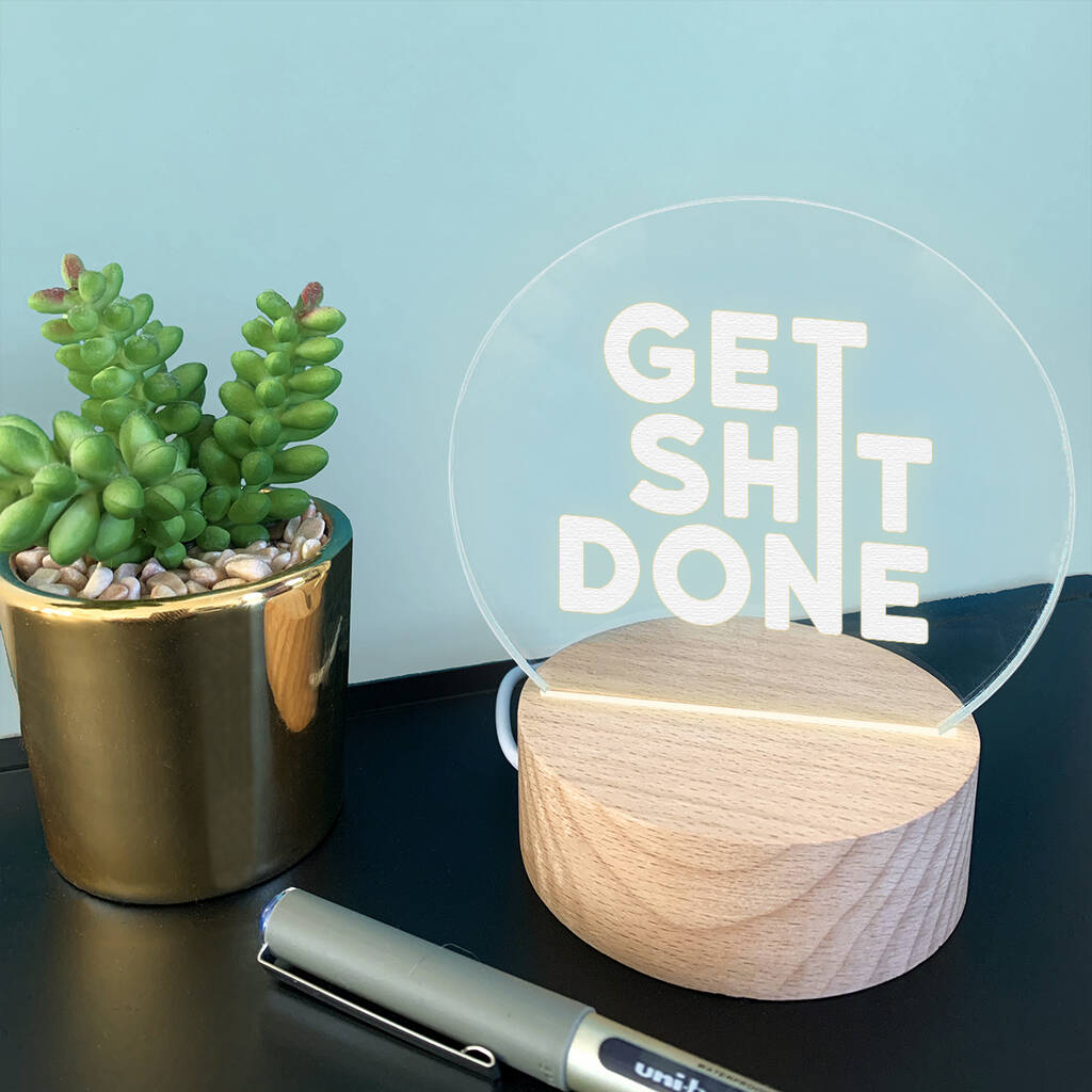 Engraved 'Get Shit Done' Mini Desk Lamp, 1 of 3