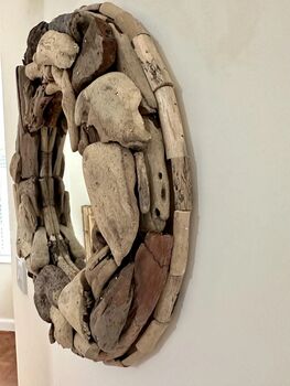 40cm Driftwood Wall Mirror Handcrafted Wooden Round, 7 of 7