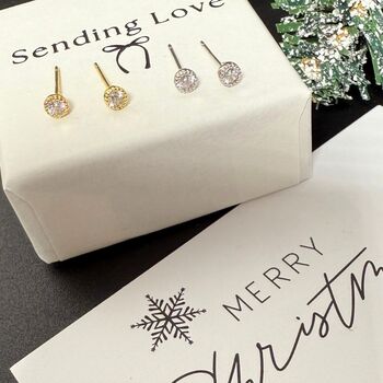 Diamond Cz Earrings Christmas Gift Set Gold And Silver, 7 of 10