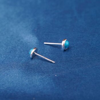 Turquoise Stone Sterling Silver Stud Earrings, Tiny Round Studs, 3 of 7