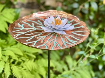 Copper Lily Pad Sculpture With White Flower, 2 of 6