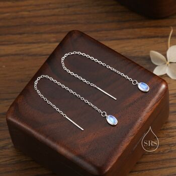 Sterling Silver Moonstone Oval Threader Earrings, 4 of 11