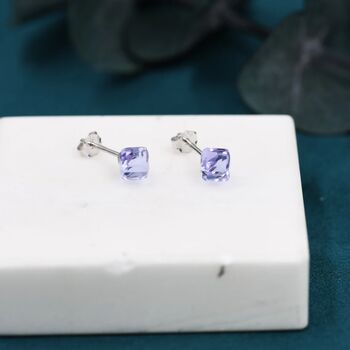 3D Lilac Purple Crystal Cube Stud Earrings, 3 of 10
