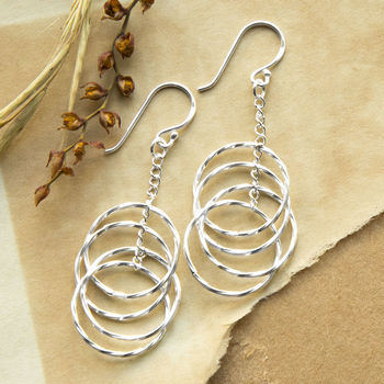 Sterling Silver Dangly Chain And Twisted Hoops Earrings, 3 of 4