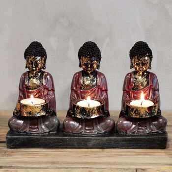 Antique Style Buddha Trio Candle Holder, 2 of 3