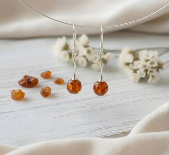 Cognac Baltic Amber And Sterling Silver Drop Earrings, 3 of 3
