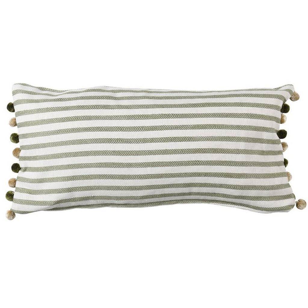 Stripe Pompom Cushion In Sage, 1 of 1