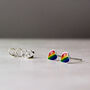 Sterling Silver Rainbow Enamel Heart Stud Earrings, thumbnail 4 of 7